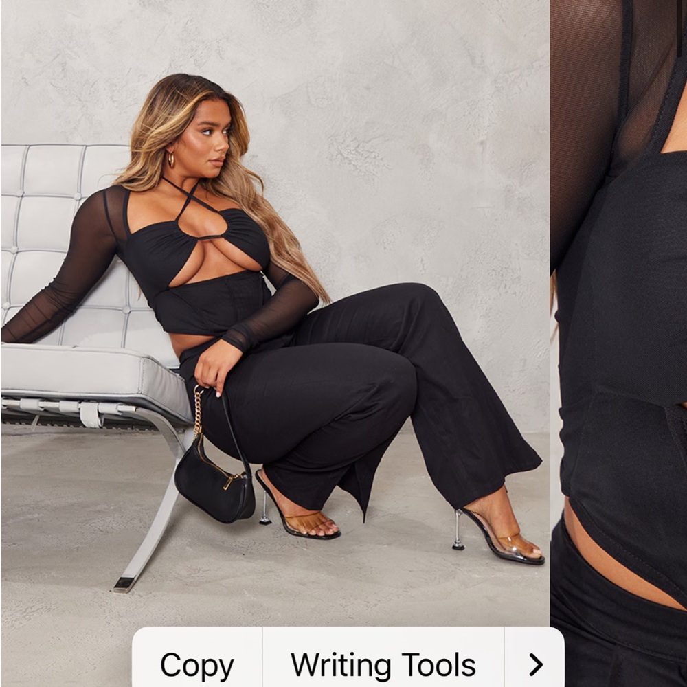 PLT SHAPED BLACK MESH CORSET DETAIL CUT OUT TOP